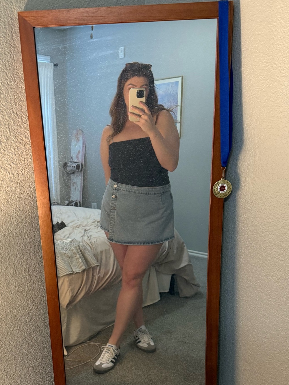 SHEIN Light Blue High-Rise Denim Skort with Side Buttons
